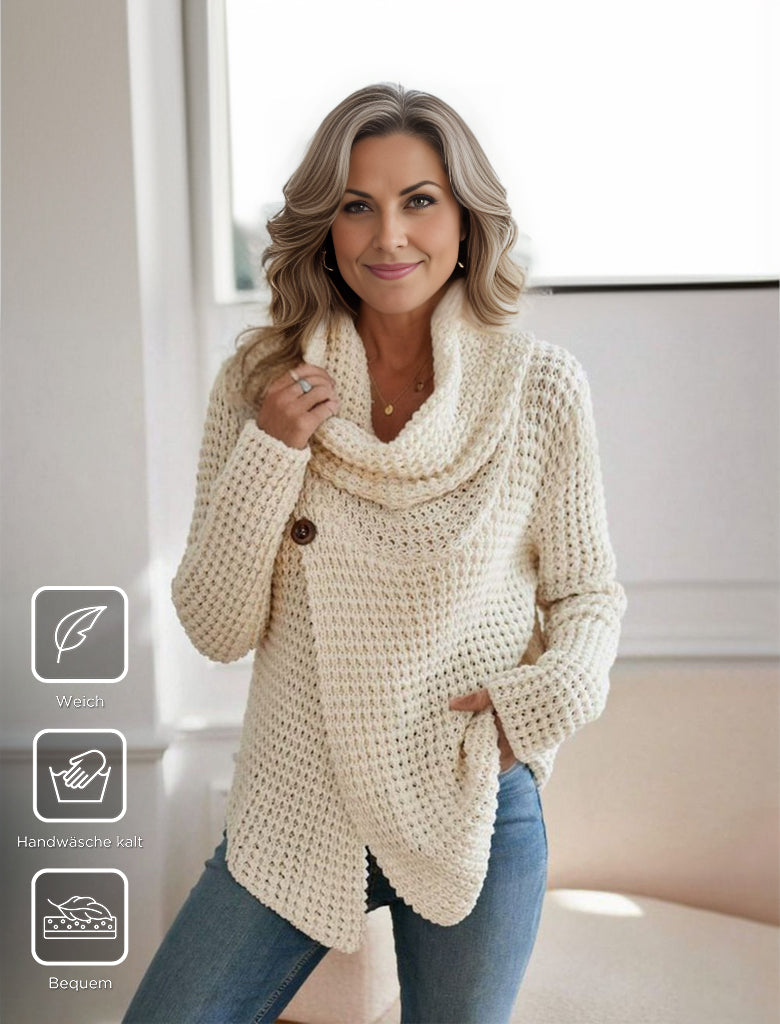 HerbstTrend® - Beigefarbener einfarbiger Pullover mit hohem Halsausschnitt