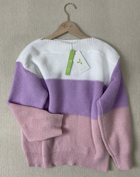 HerbstTrend® - Lila Color Block Langarmpullover