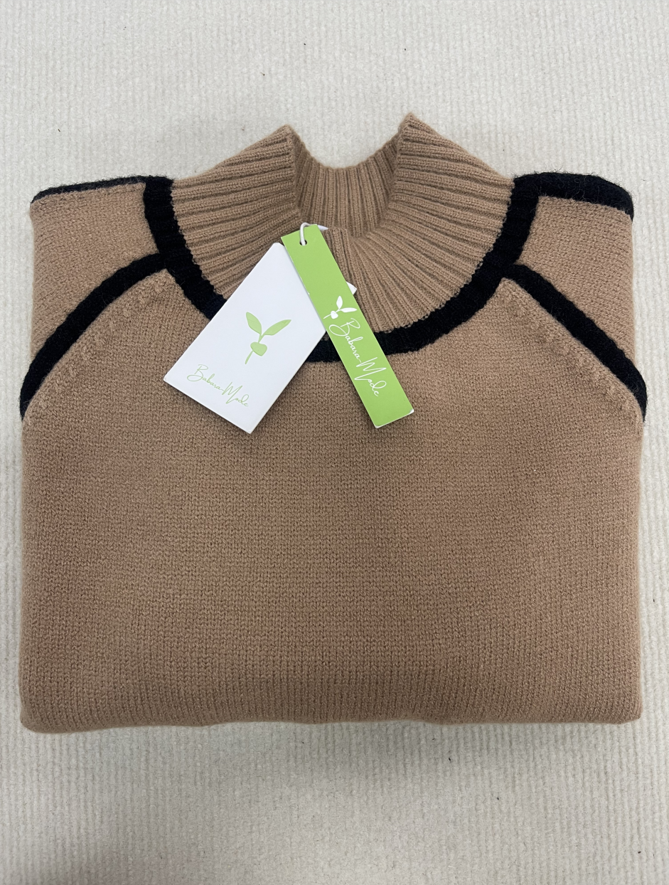 StrickSinn® - Kaffee Pullover mit hohem Halsausschnitt