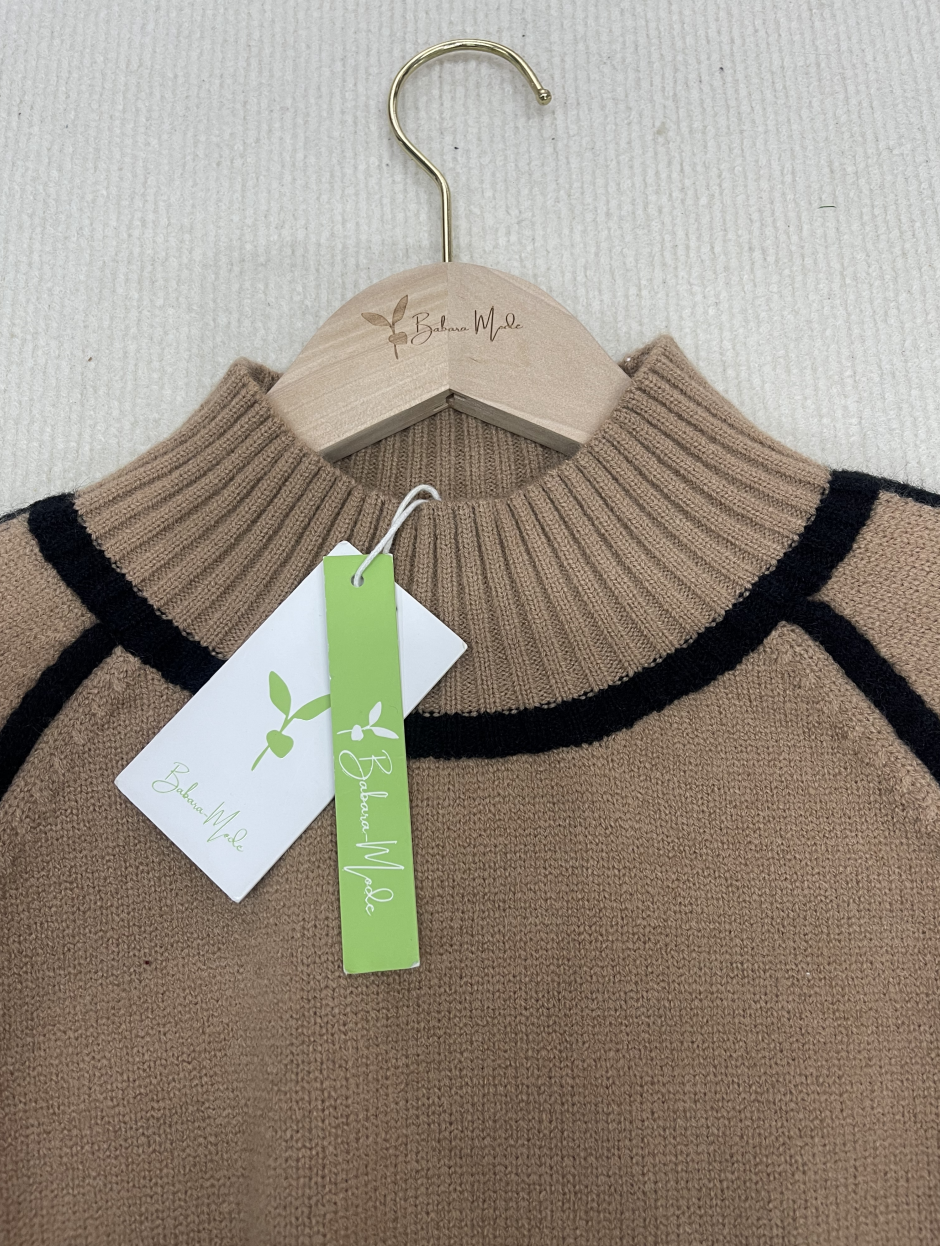 StrickSinn® - Kaffee Pullover mit hohem Halsausschnitt