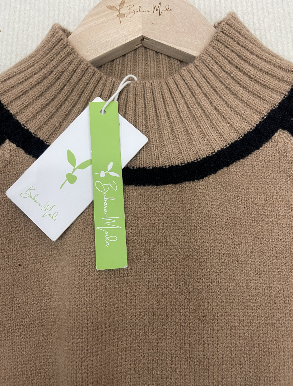 StrickSinn® - Kaffee Pullover mit hohem Halsausschnitt