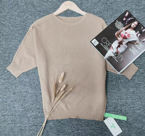 FallStil® - Goldfarbener einfarbiger Pullover mit Rundhalsausschnitt