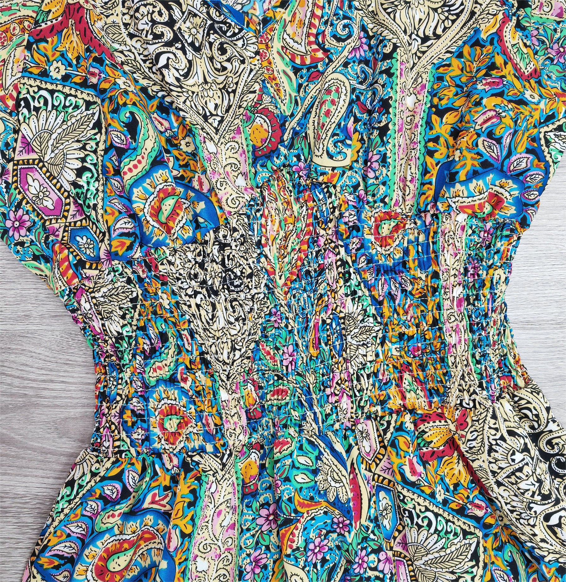 FallStil® - Buntes Paisley geraffte Taille Langes Sommerkleid