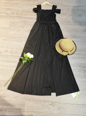 SpringStil® - Schwarzes einfarbiges Midikleid mit Riemen