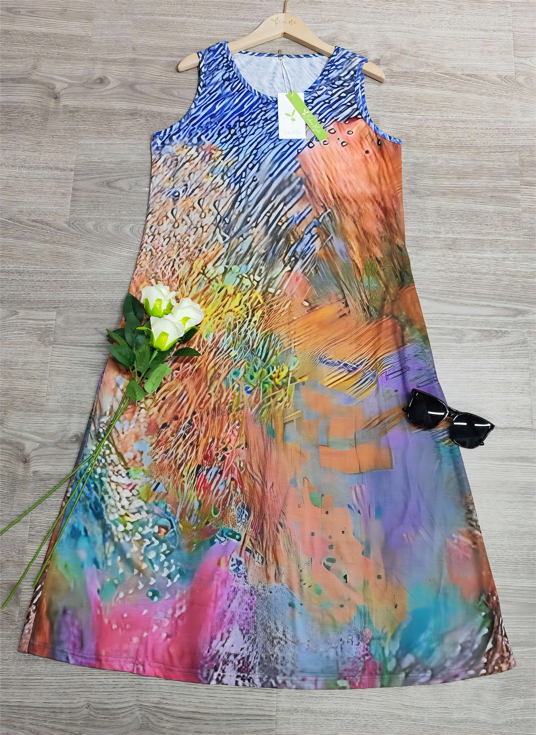 SpringStil® - Schickes Multicolor ärmelloses Midikleid