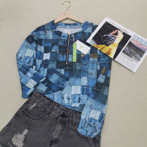 FallStil® - Chambray Distressed Patchwork Top