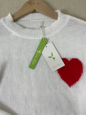 FallStil® - Roter Herz Pullover mit langen Ärmeln in Weiß