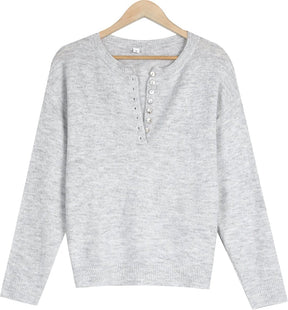 FallStil® - Grey Days Klassischer Pullover mit Knopfleiste