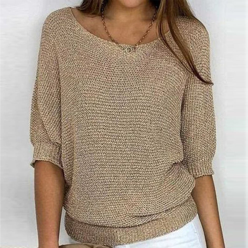 FallStil® - Goldfarbener einfarbiger Pullover mit Rundhalsausschnitt