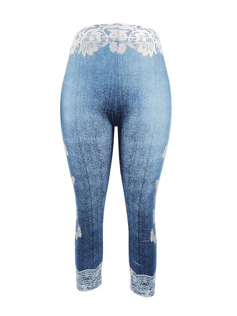 BioBlüte® -  Blaue Denim-Spitze Schmetterling Capri-Jeans