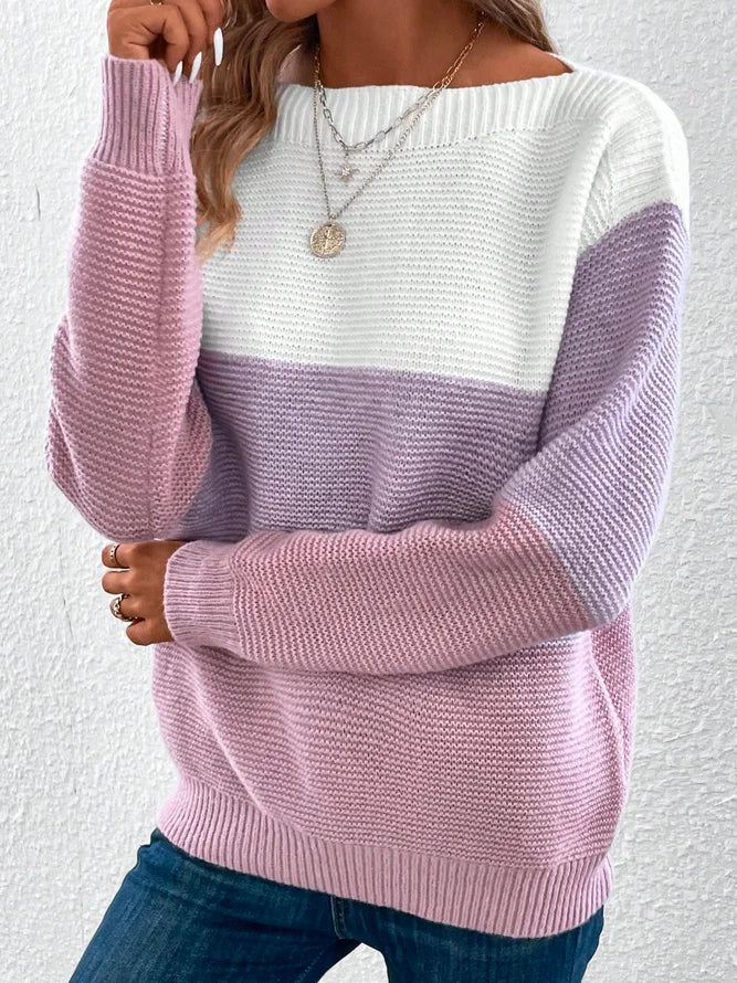 HerbstTrend® - Lila Color Block Langarmpullover