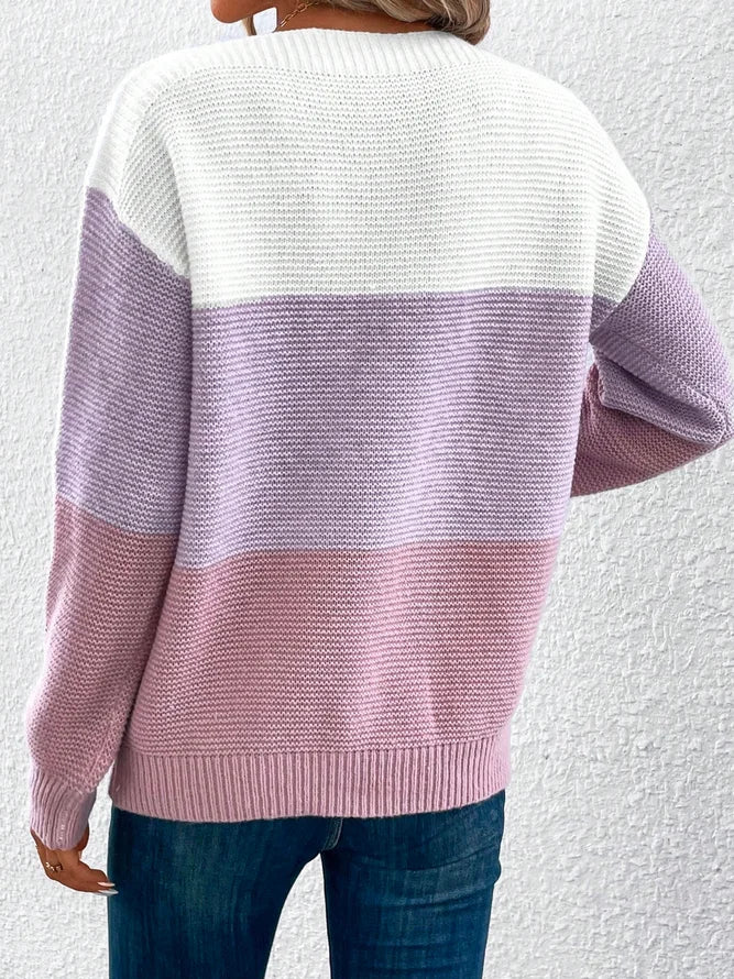 HerbstTrend® - Lila Color Block Langarmpullover