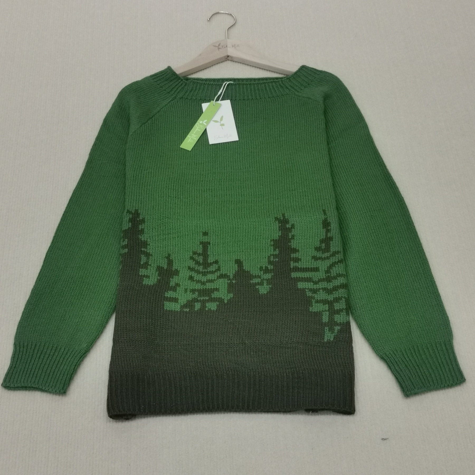 BlütenBliss® - Skyline Forest Mintgrüner bedruckter Langarmpullover