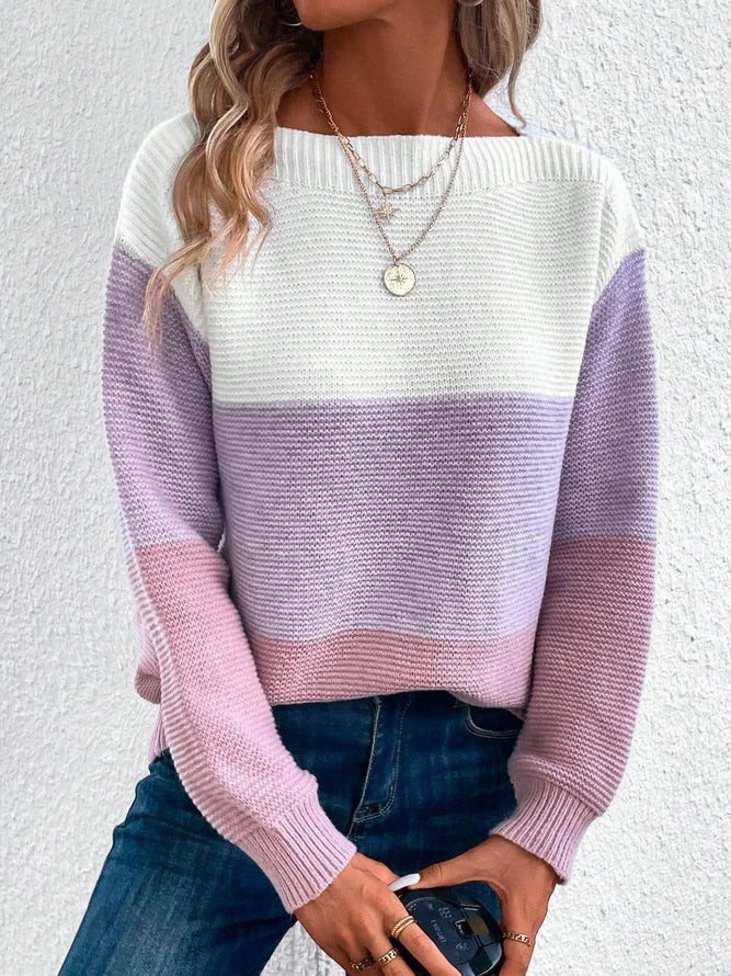 HerbstTrend® - Lila Color Block Langarmpullover